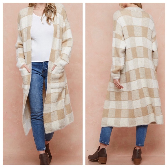 Boho Cozy Long Sweater Duster Cardigan With Front Pocket - Picture 5 of 5